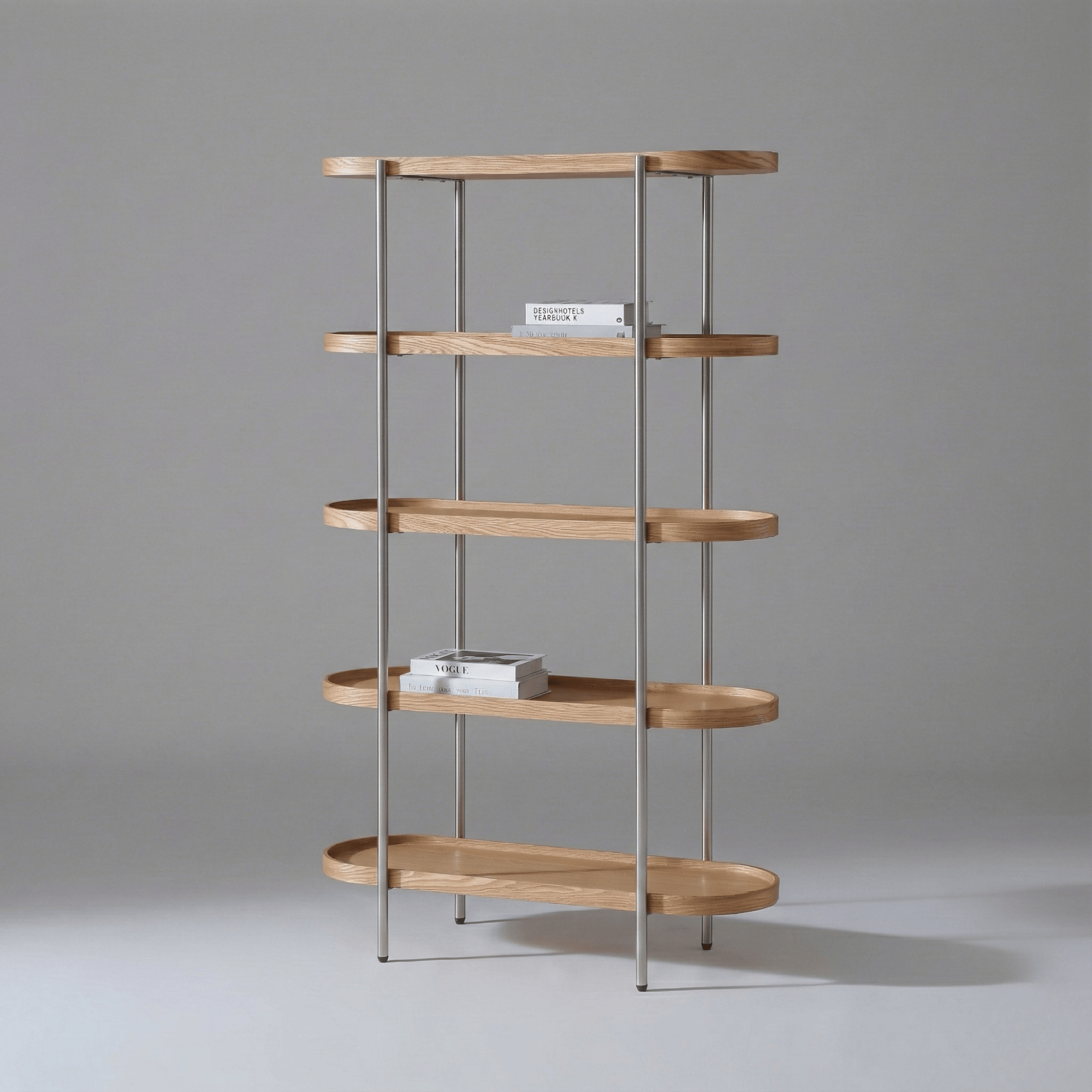 Cleo 5-Tier Shelf, Natural Ash & Brushed Stainless
